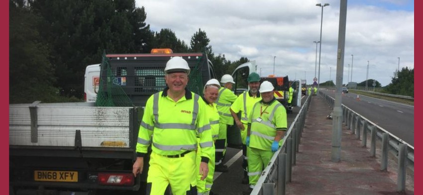 Ansa Street Cleansing team taking advantage of a road closure to carry out street cleansing work