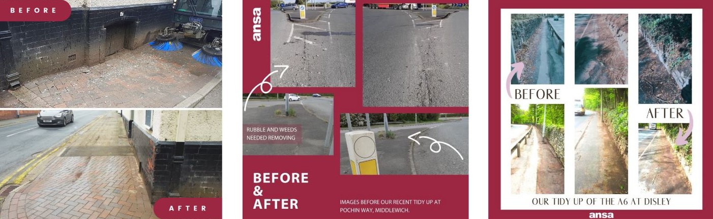 Three before and after street cleansing images