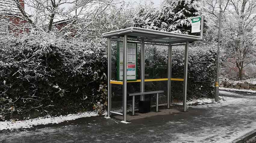 Winter bus stop scene